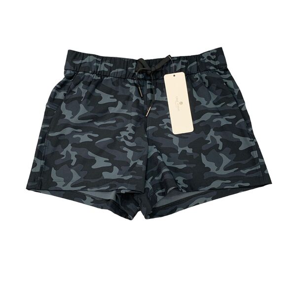 CRZ Yoga Short Womens S Small Black Camo Mid Rise Drawcord Wicking Pockets - Picture 1 of 11